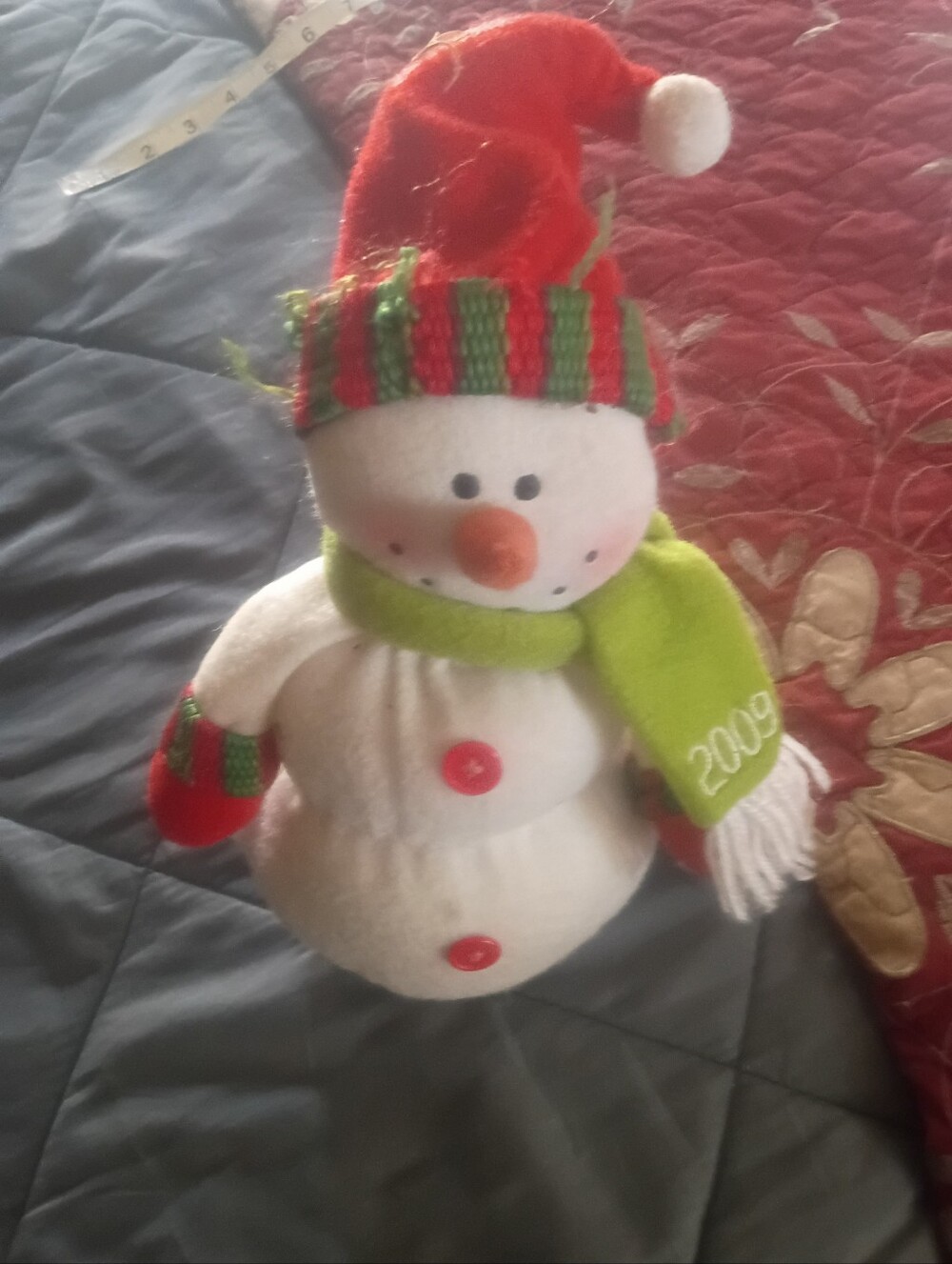 Festive Red & Green Snowman Plush Toy - Holiday Kids Toy Vtg